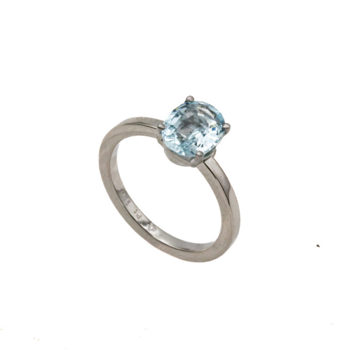 Bague en or gris & aigue-marine ovale L