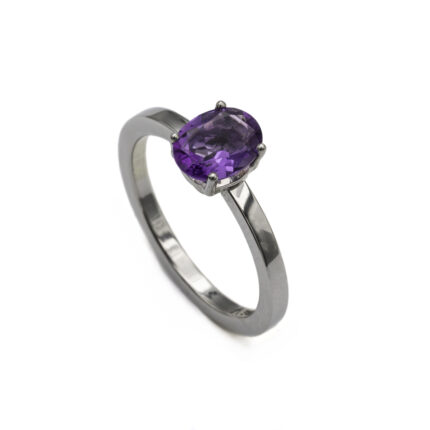 Bague en acier & améthyste ovale L