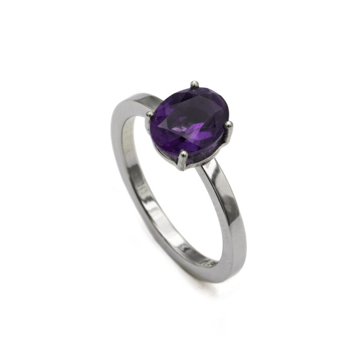 Bague en acier & améthyste ovale XL