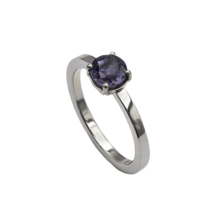 Bague or gris & iolite ronde L