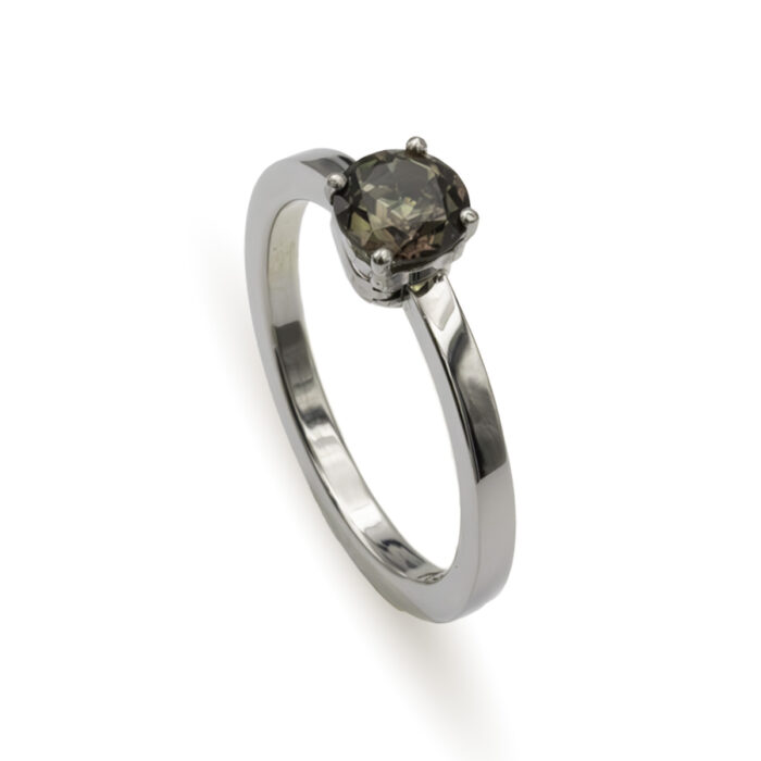 Bague en acier & saphir marron