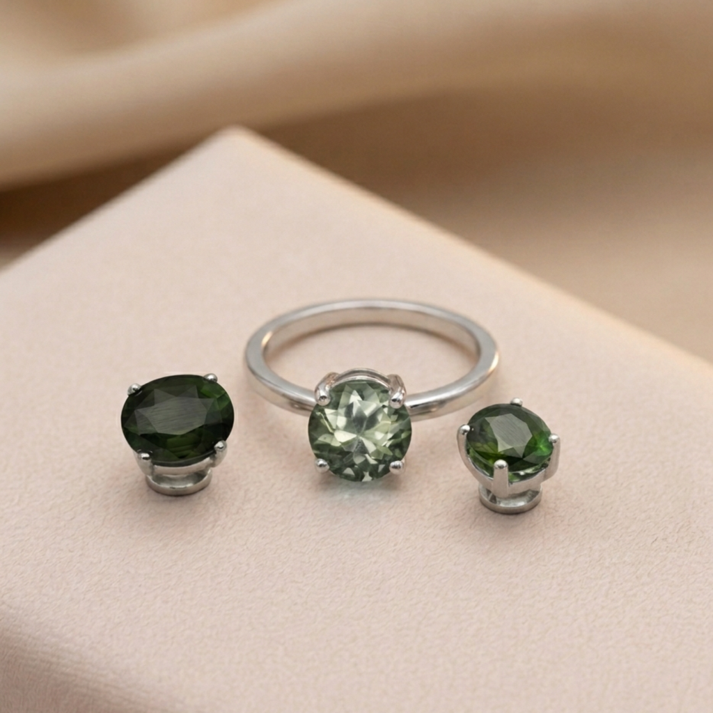 Bague acier Tourmaline verte - Guérison et vitalité