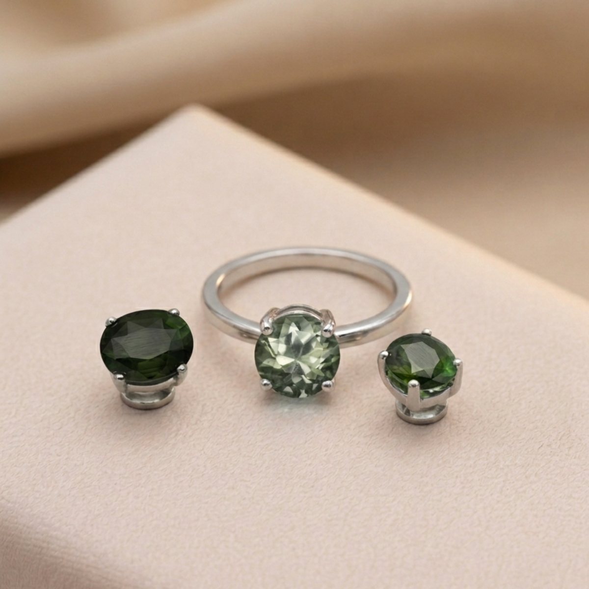 Bague acier Tourmaline verte - Guérison et vitalité