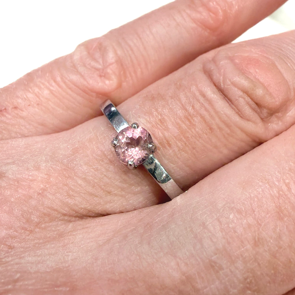 Bague acier Tourmaline rose - Amour et douceur