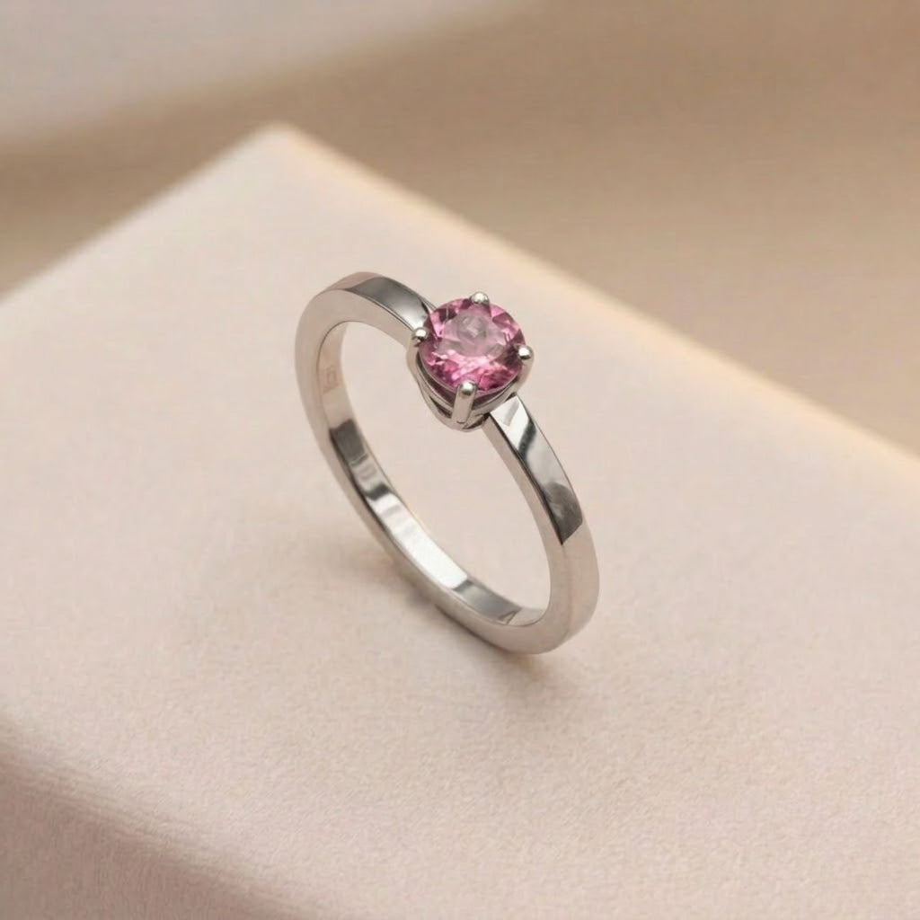 Bague acier Tourmaline rose - Amour et douceur