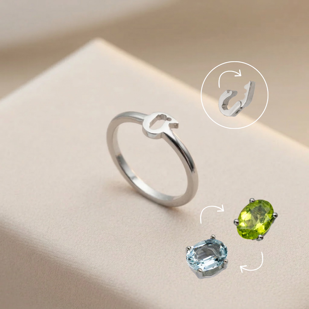 Détail bague acier 316L avec pierre précieuse Akhal