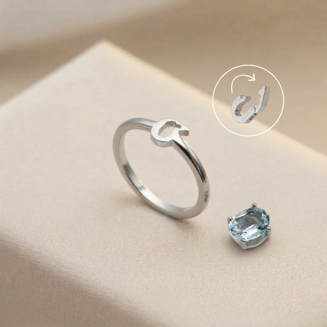 Bague Akhal acier avec gem interchangeable – vue de profil