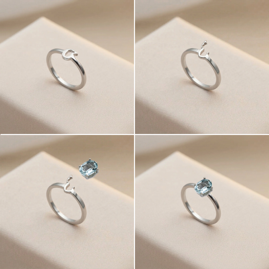 Bague interchangeable acier avec et sans gem aigue-marine – Akhal Suisse