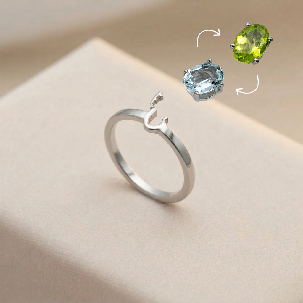 Bague interchangeable acier inoxydable avec gems péridot et aigue-marine – Akhal Suisse