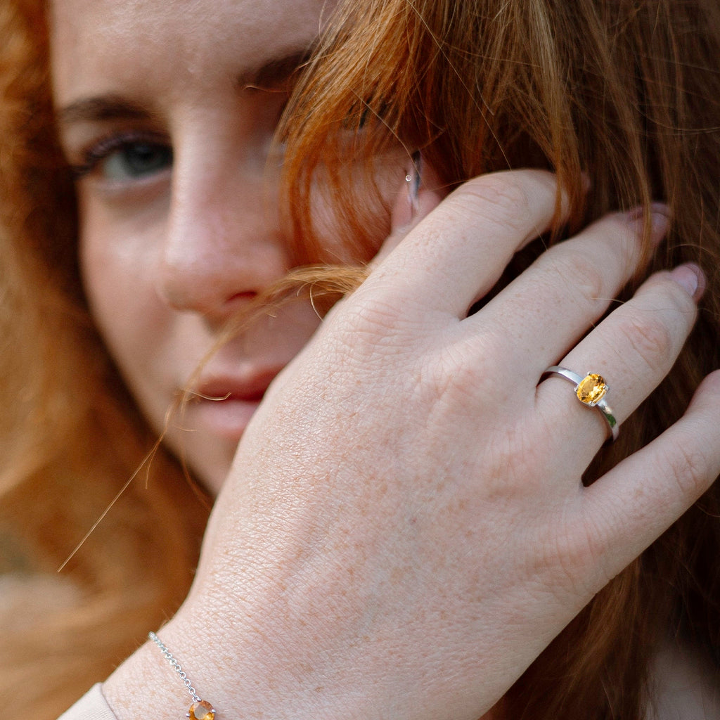Bague acier Citrine - Joie et Abondance