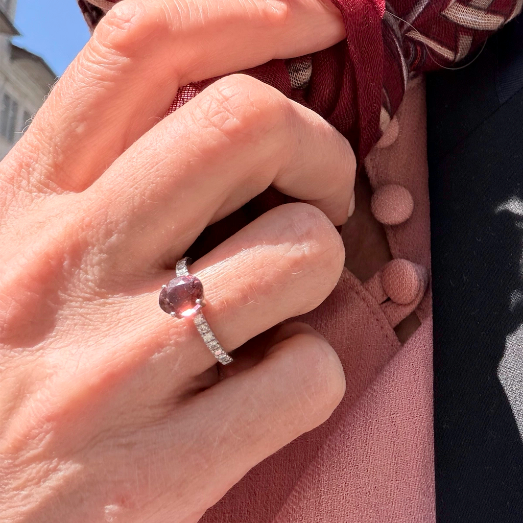 Bague acier Tourmaline rose - Amour et douceur
