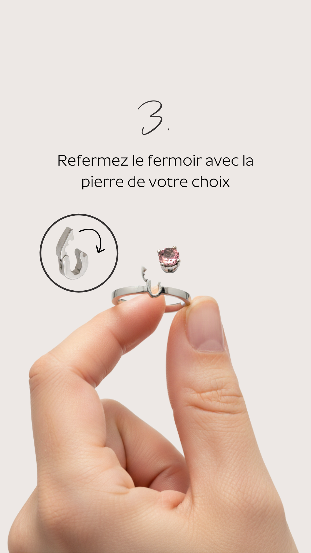 Détail mécanisme fermoir breveté Akhal – étape 2