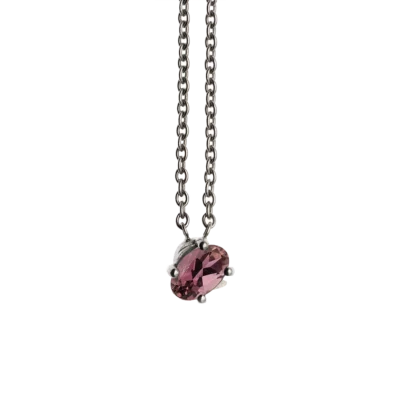 White gold and oval rhodolite necklace