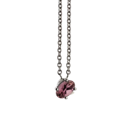 White gold and oval rhodolite necklace