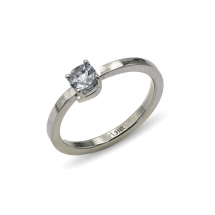 Steel & aquamarine M ring
